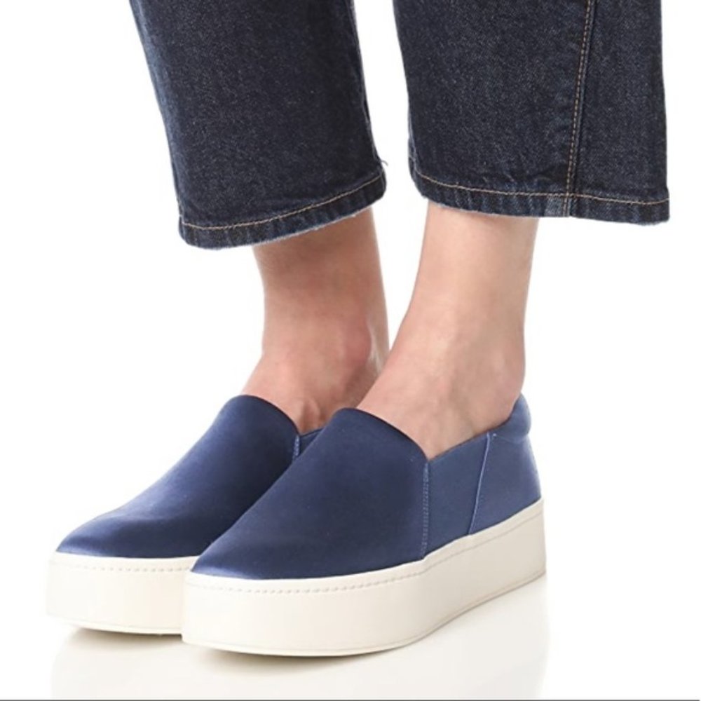 Vince Warren Navy Satin Slip-on Sneaker